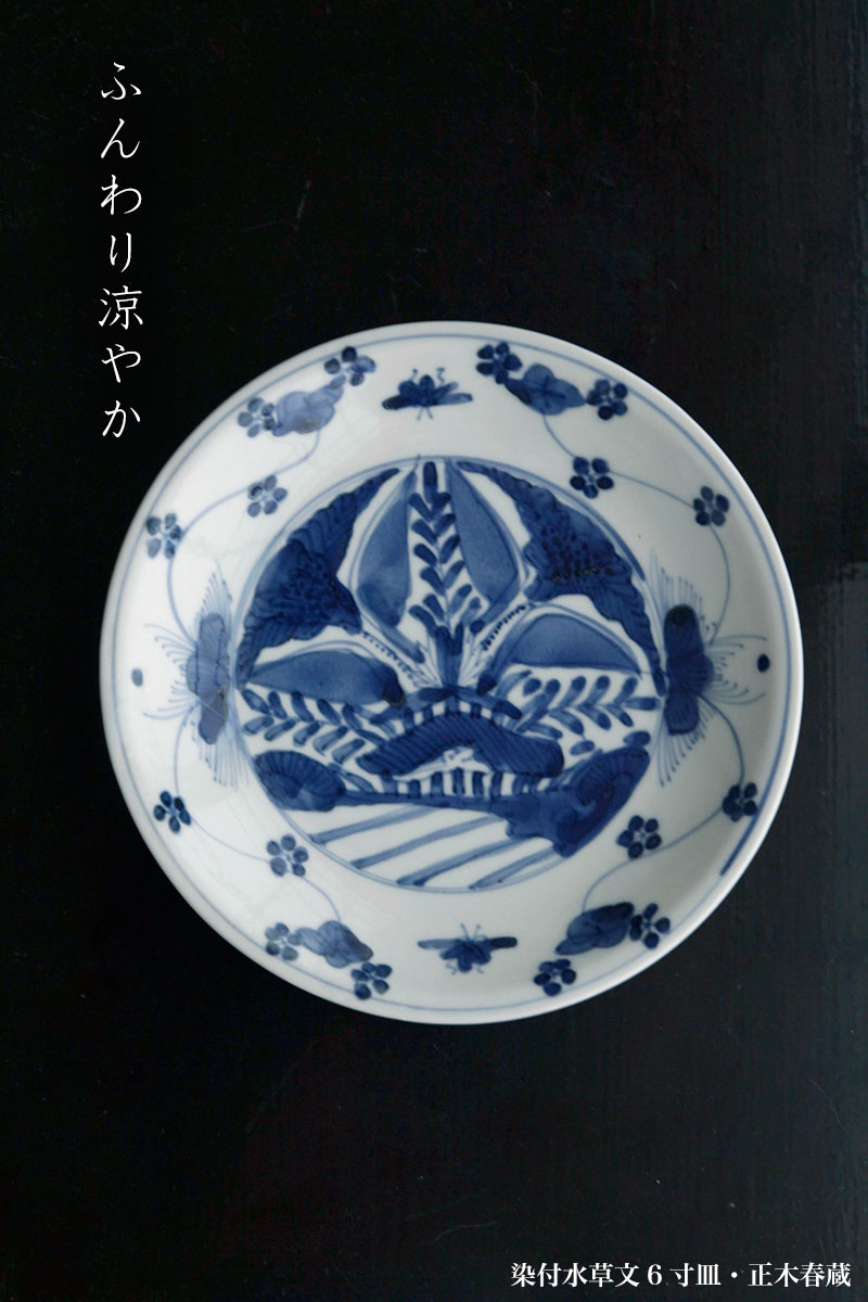 染付水草文6寸皿・正木春蔵