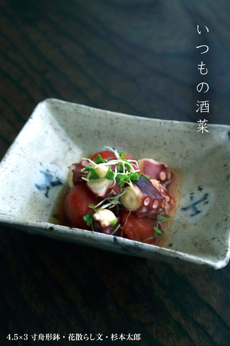 4.5×3寸舟形鉢・花散らし文・杉本太郎