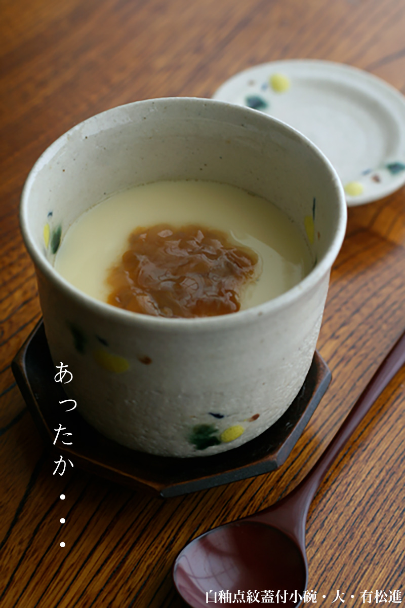 瀬戸焼:白釉点紋蓋付小碗・大・有松進 瀬戸焼:白釉点紋蓋付小碗・大・有松進