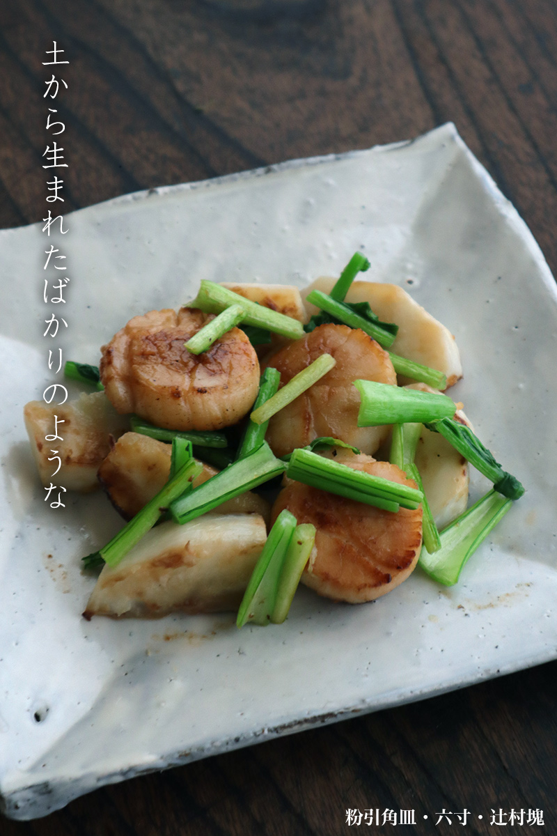 粉引:粉引角皿・六寸・辻村塊 粉引:粉引角皿・六寸・辻村塊