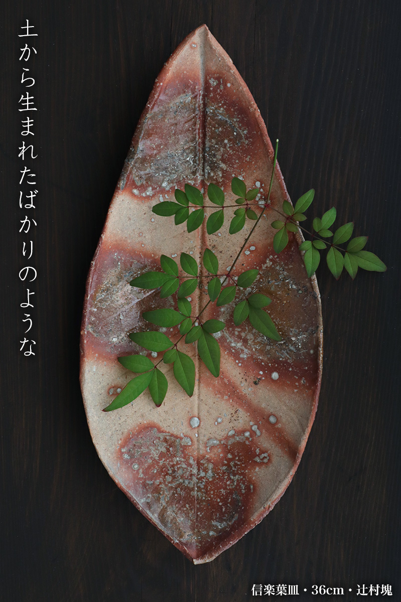 信楽焼:信楽葉皿・36cm・辻村塊 信楽焼:信楽葉皿・36cm・辻村塊