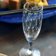 ガラス：絵付リキュールグラス・バラ瓔珞文・d.Tam