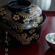 漆器：桜柳文箔絵黒石州椀・尚古堂・山本哲