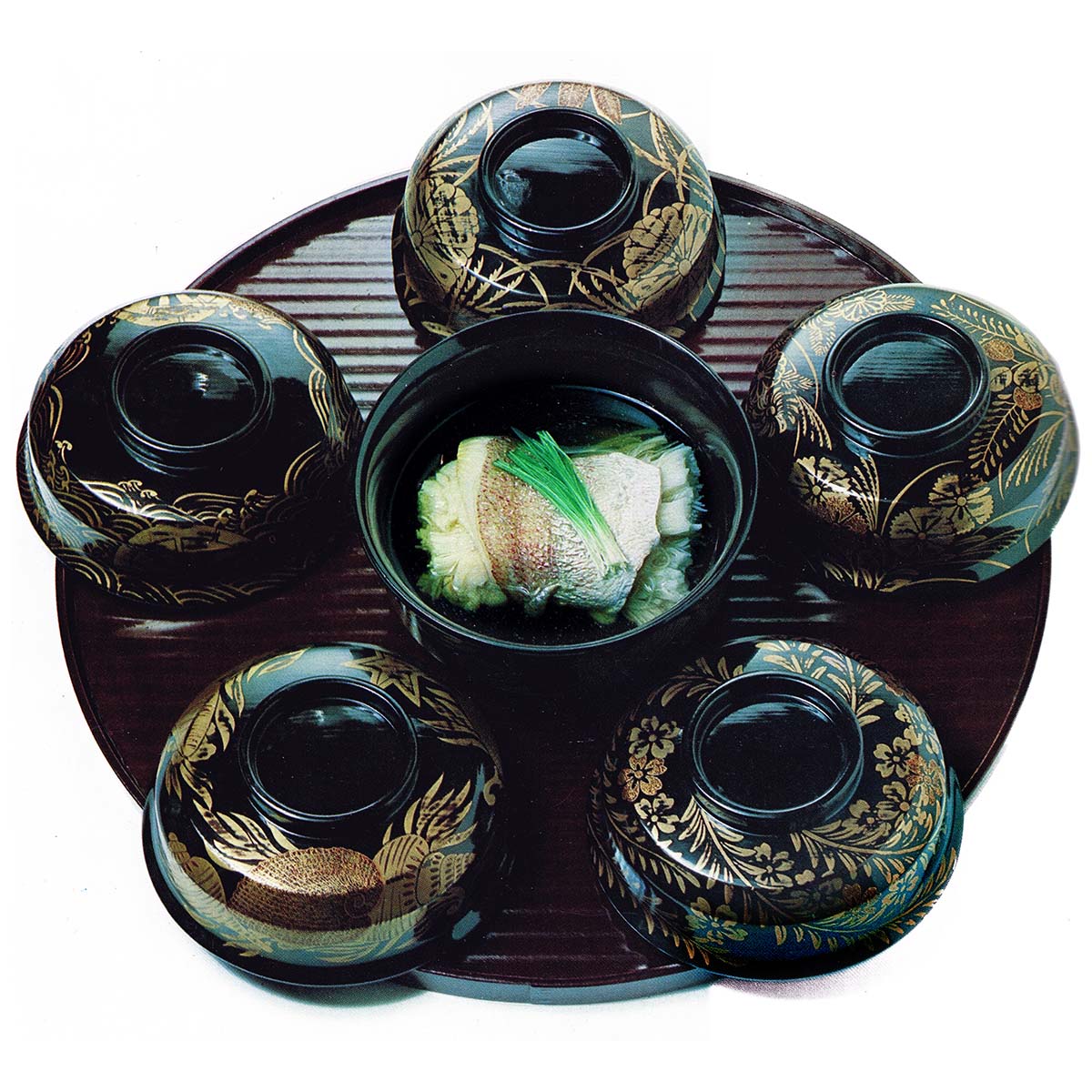 漆器：桜柳文箔絵黒石州椀・尚古堂・山本哲