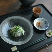 ガラス：ライン渕皿・小西晃