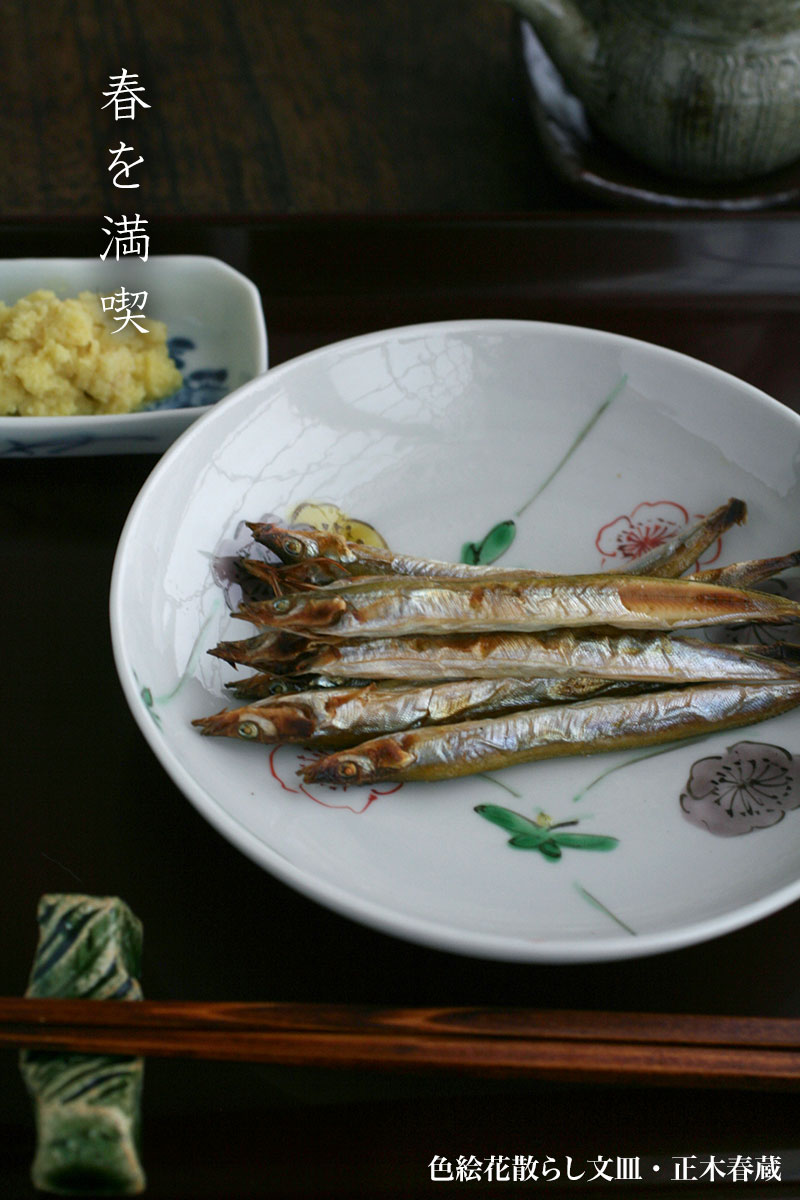 九谷焼：色絵花散らし文皿・正木春蔵