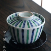 色絵青緑線文蓋物・古川章蔵