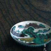 九谷焼：吉田屋手山水3.5寸皿・九谷美陶園