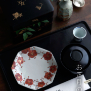 九谷焼：色絵染付梅花図八角皿・正木春蔵