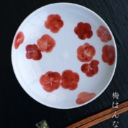 九谷焼：赤絵梅文皿・5寸・須田菁華