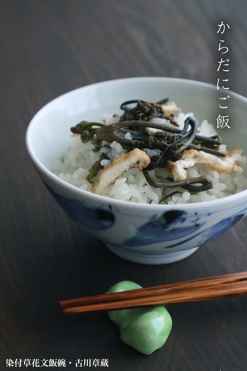 染付草花文飯碗・古川章蔵 染付草花文飯碗・古川章蔵