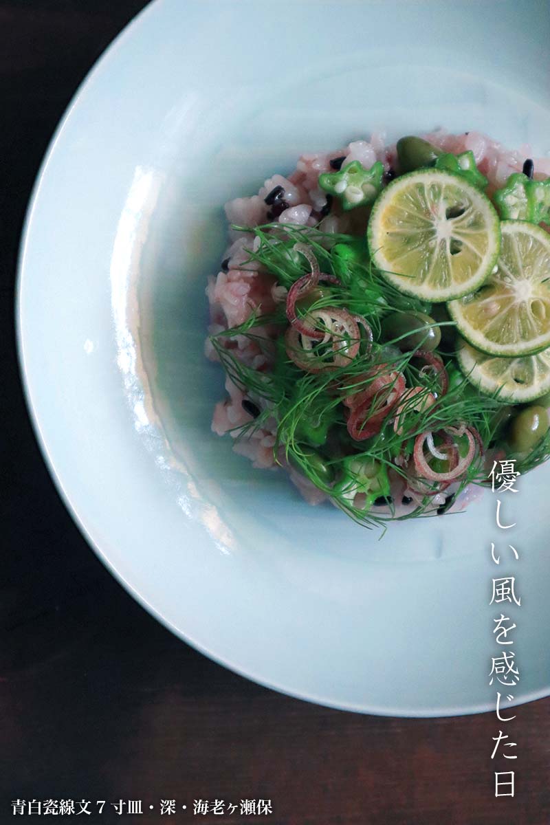白磁・青磁:青白瓷線文7寸皿・深・海老ヶ瀬保 白磁・青磁:青白瓷線文7寸皿・深・海老ヶ瀬保