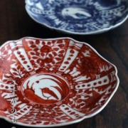 赤絵芙蓉手六角皿・土山敬司